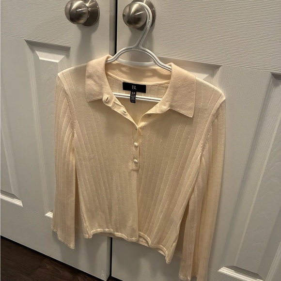 Banana Republic Sweaters - Banana Republic Cream Ribbed Polo Long Sleeve Top 100% Extra Fine Merino Wool